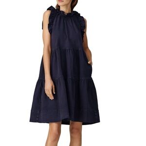 Saiph Navy Sleeveless Tiered Cotton Dress Small